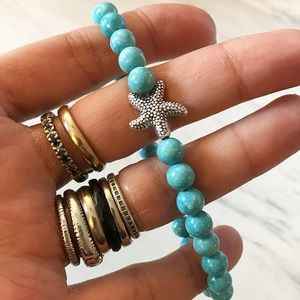 Blue turquoise silver starfish bracelet